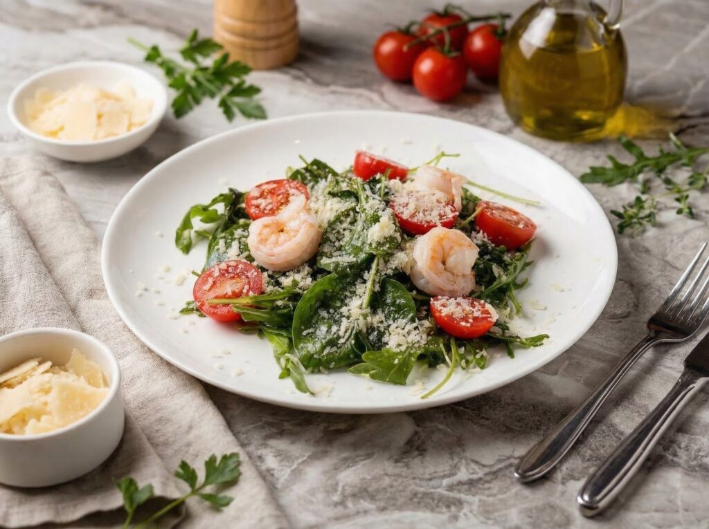 Салат с креветкой и рукколой